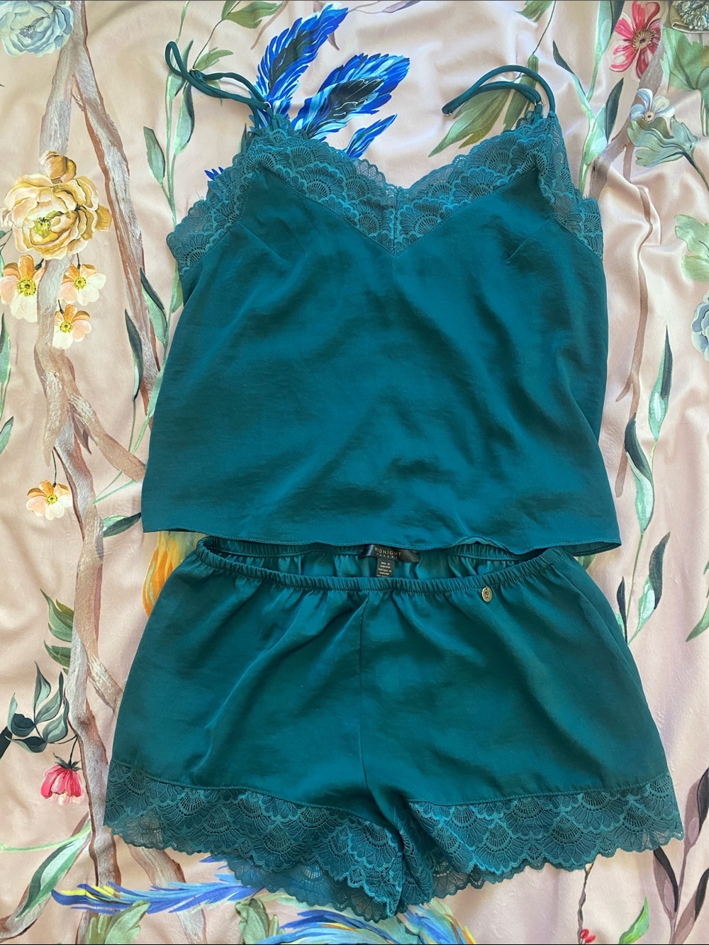 Teal Lace Trim Cami & Short Sleep Set
